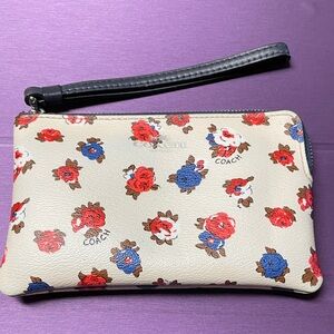 Coach Floral Print Wristlet in Cream with Redand blue flowers